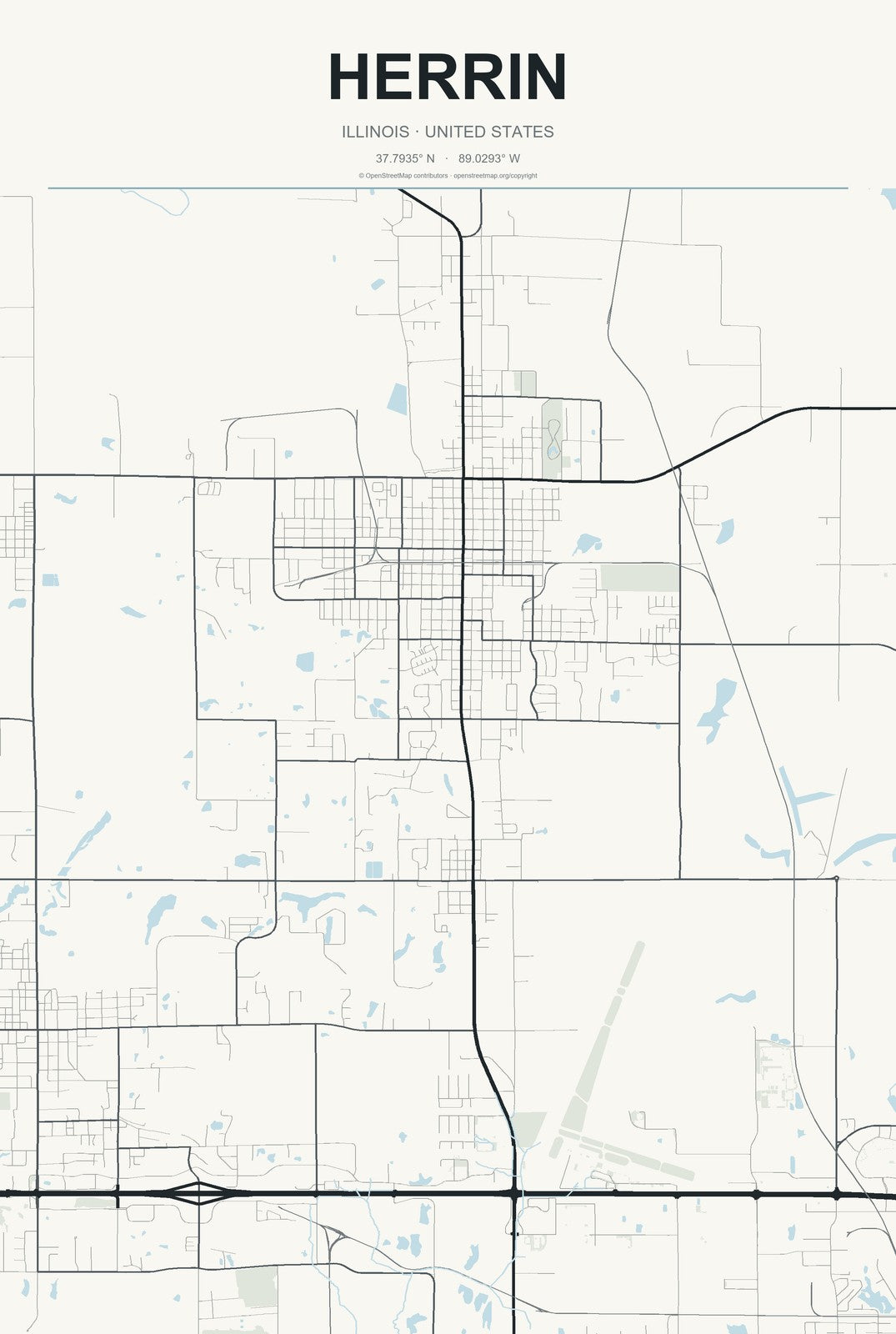 Herrin, Illinois City Map Aluminum Sign in Headline Atlas style