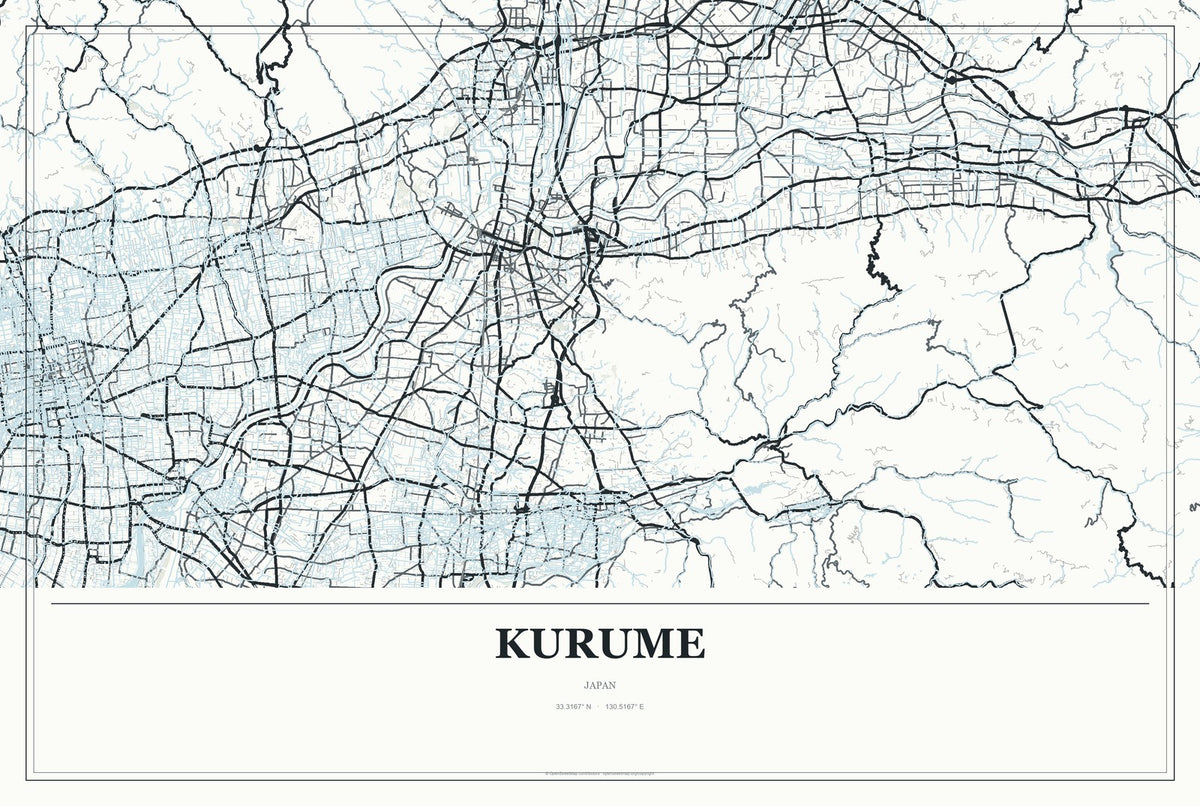 Kurume, Japan City Map Aluminum Sign in Gallery Air style