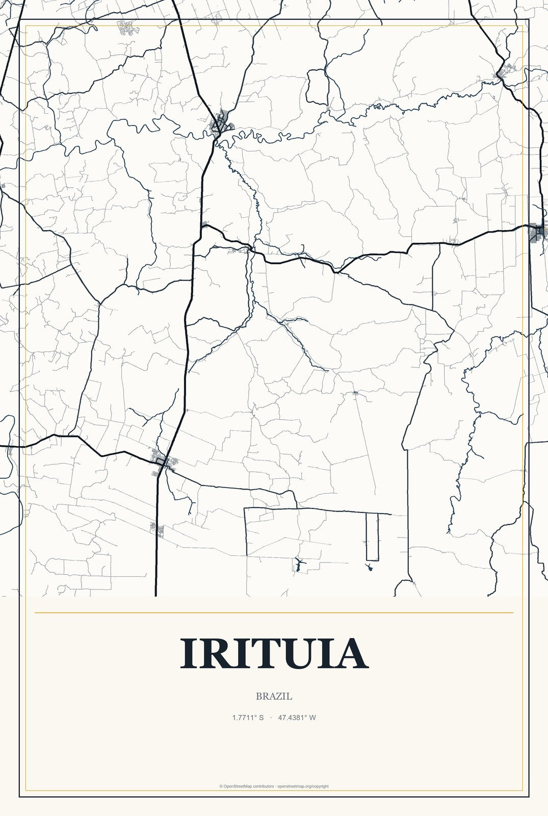 Irituia, Brazil City Map Aluminum Sign in Citrine Modern style
