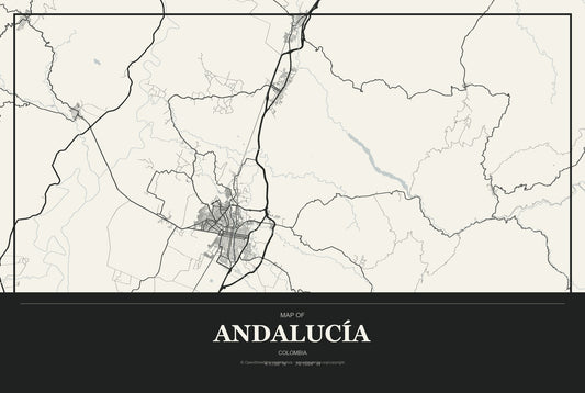 Andalucía, Colombia City Map Aluminum Sign in Museum Plaque style