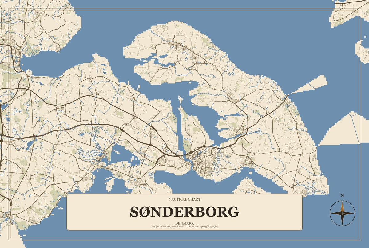 Sønderborg, Denmark City Map Aluminum Sign in Heritage Nautical style