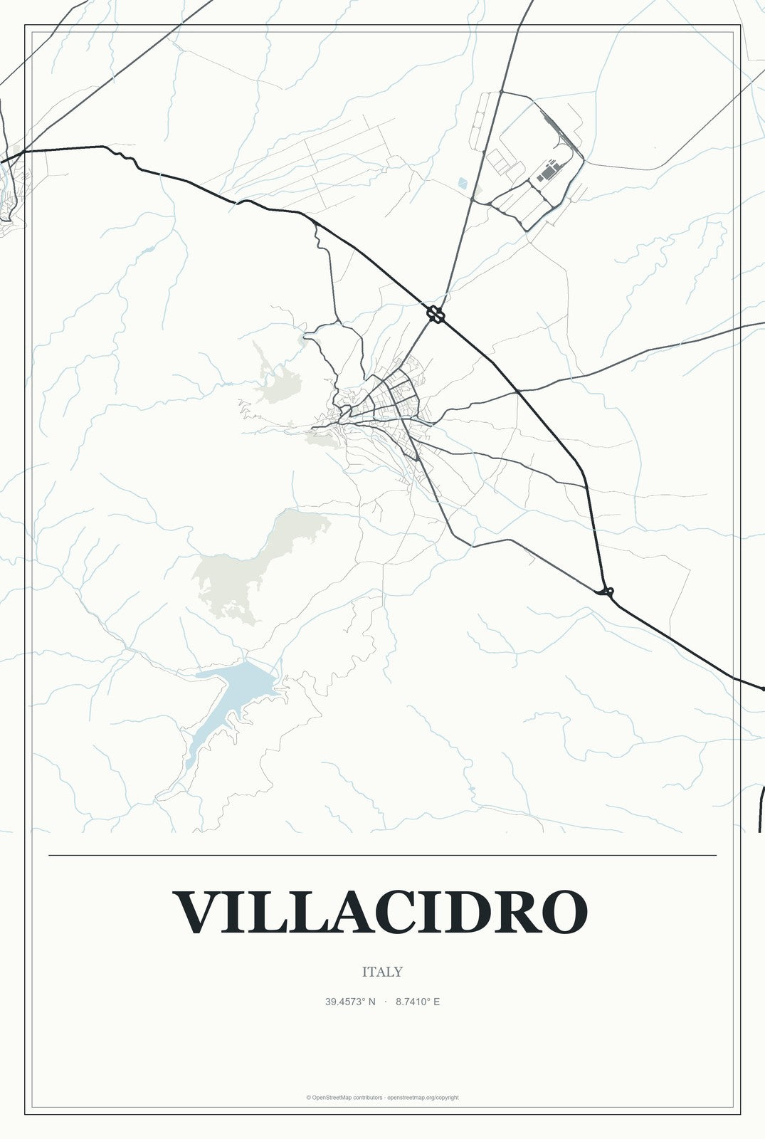 Villacidro, Italy City Map Aluminum Sign in Gallery Air style