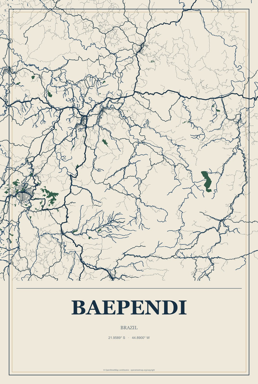 Baependi, Brazil City Map Aluminum Sign in Coastal Cutout style
