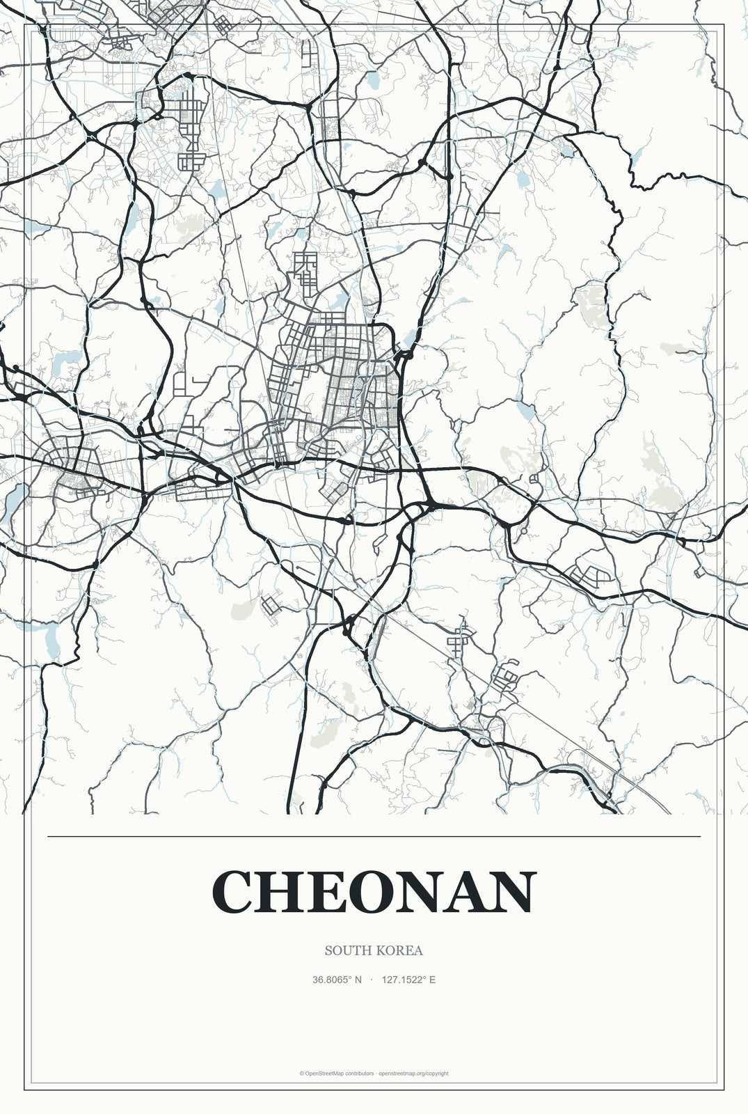 Cheonan, South Korea City Map Aluminum Sign in Gallery Air style