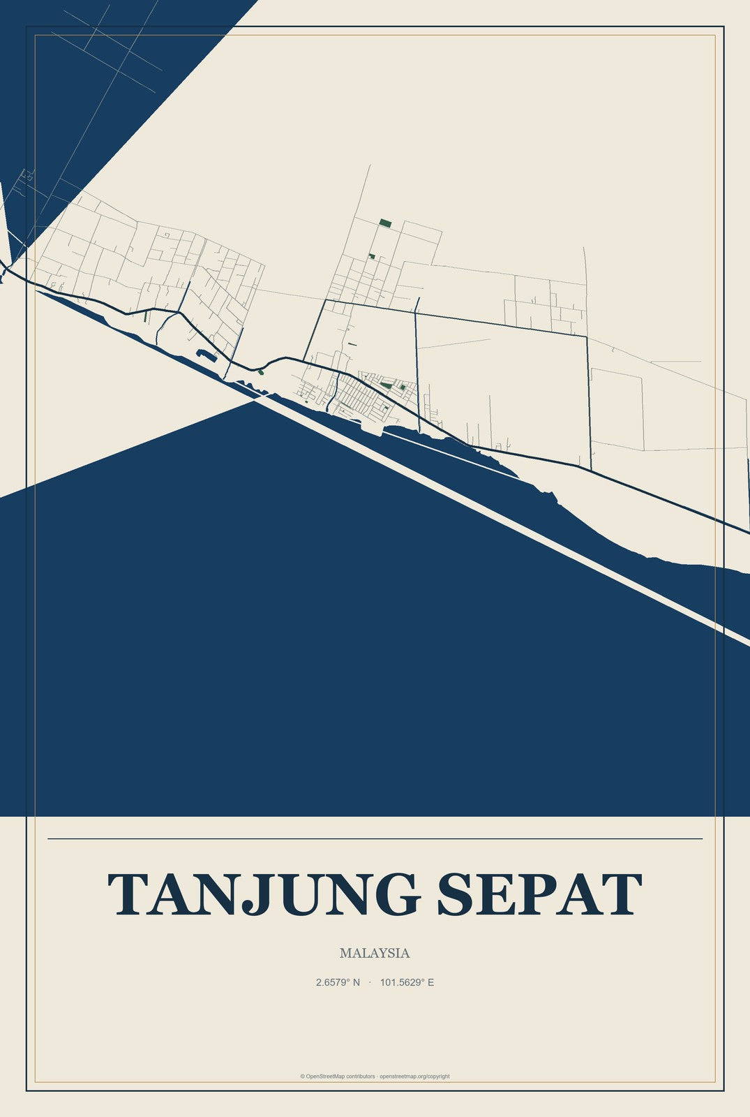 Tanjung Sepat, Malaysia City Map Aluminum Sign in Coastal Cutout style