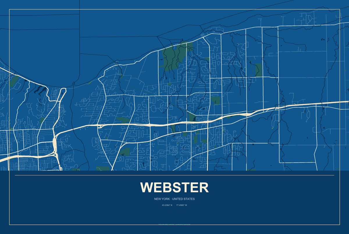 Webster, New York City Map Aluminum Sign in Harbor Cobalt style