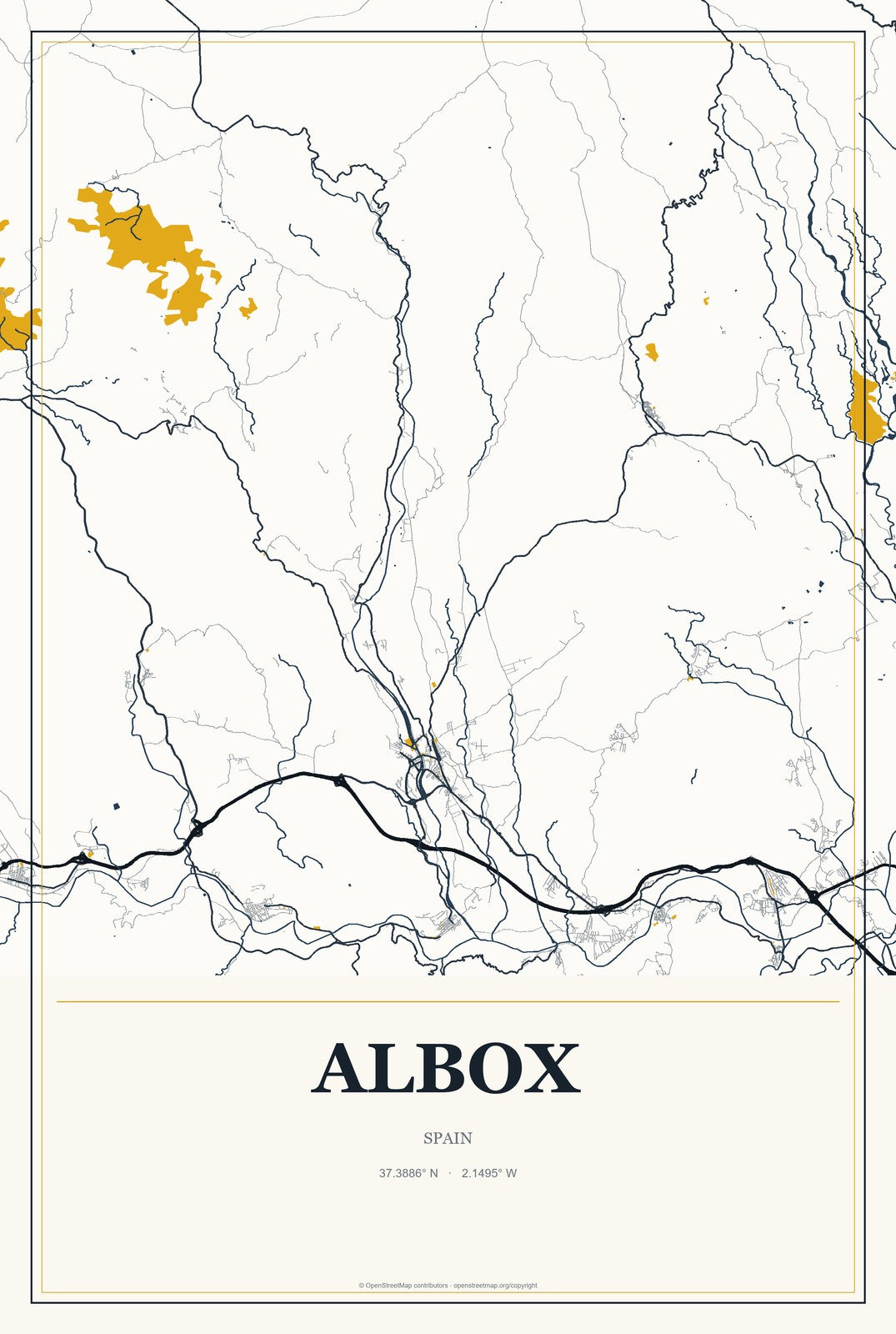 Albox, Spain City Map Aluminum Sign in Citrine Modern style
