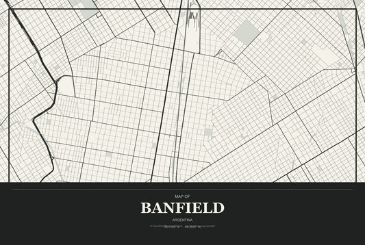 Banfield, Argentina City Map Aluminum Sign in Museum Plaque style