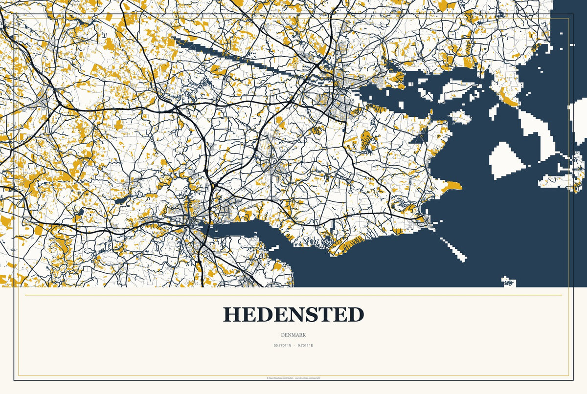 Hedensted, Denmark City Map Aluminum Sign in Citrine Modern style