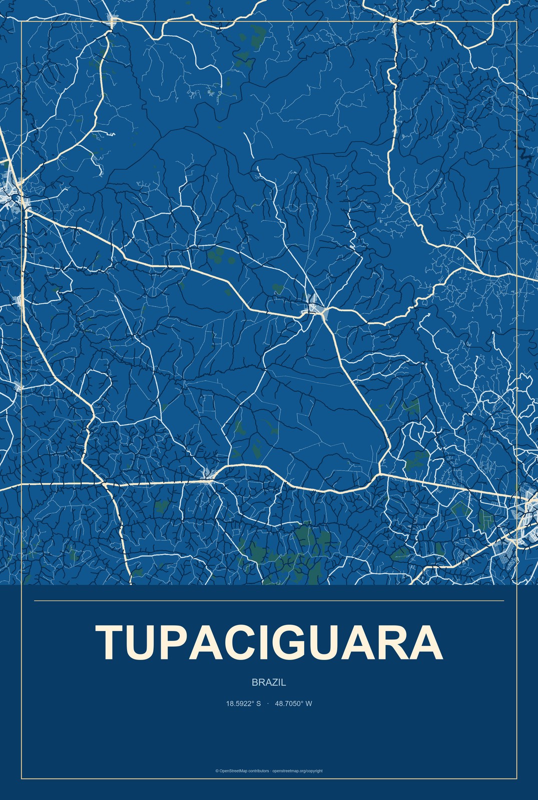 Tupaciguara, Brazil City Map Aluminum Sign in Harbor Cobalt style