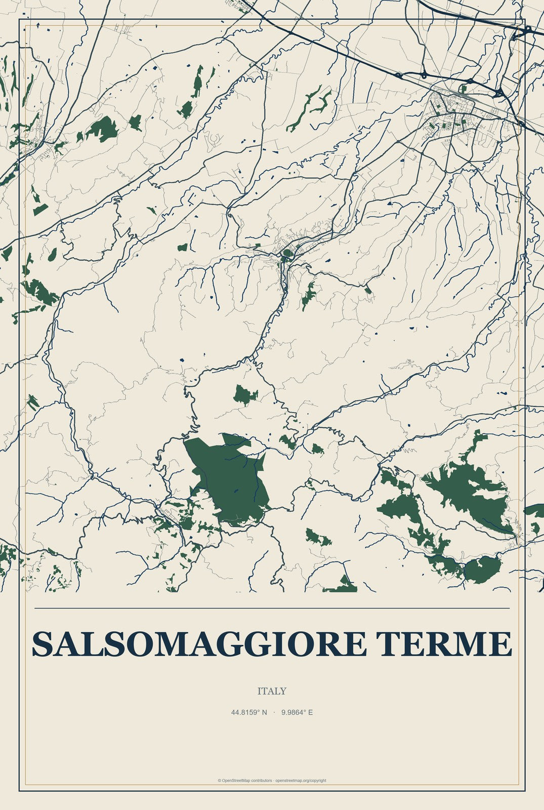 Salsomaggiore Terme, Italy City Map Aluminum Sign in Coastal Cutout style