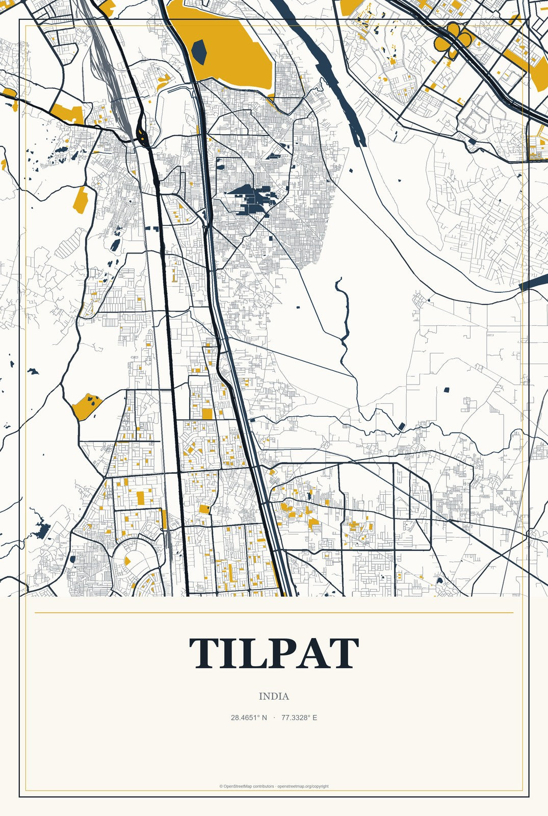 Tilpat, India City Map Aluminum Sign in Citrine Modern style