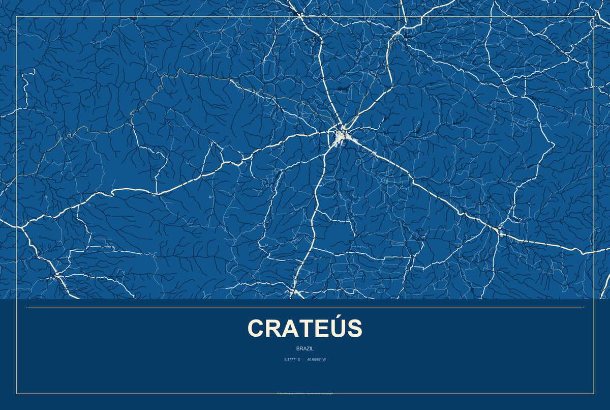 Crateús, Brazil City Map Aluminum Sign in Harbor Cobalt style