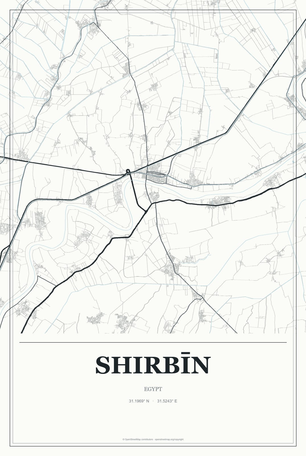 Shirbīn, Egypt City Map Aluminum Sign in Gallery Air style