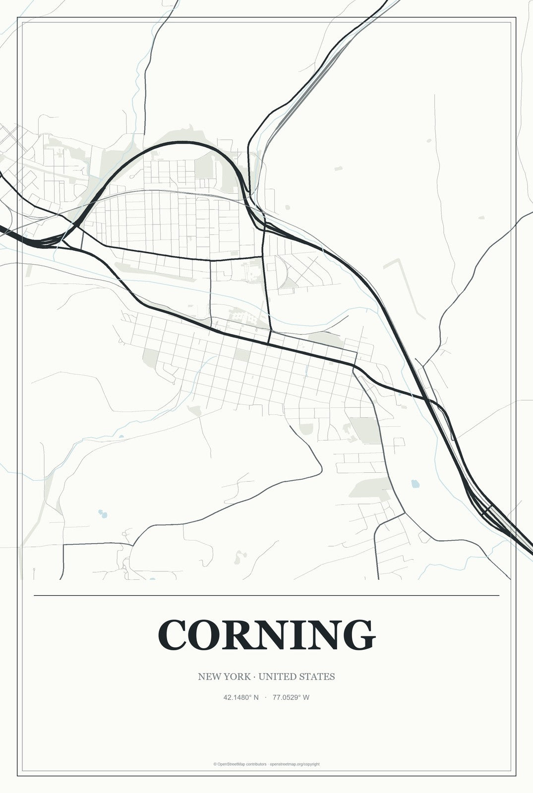 Corning, New York City Map Aluminum Sign in Gallery Air style