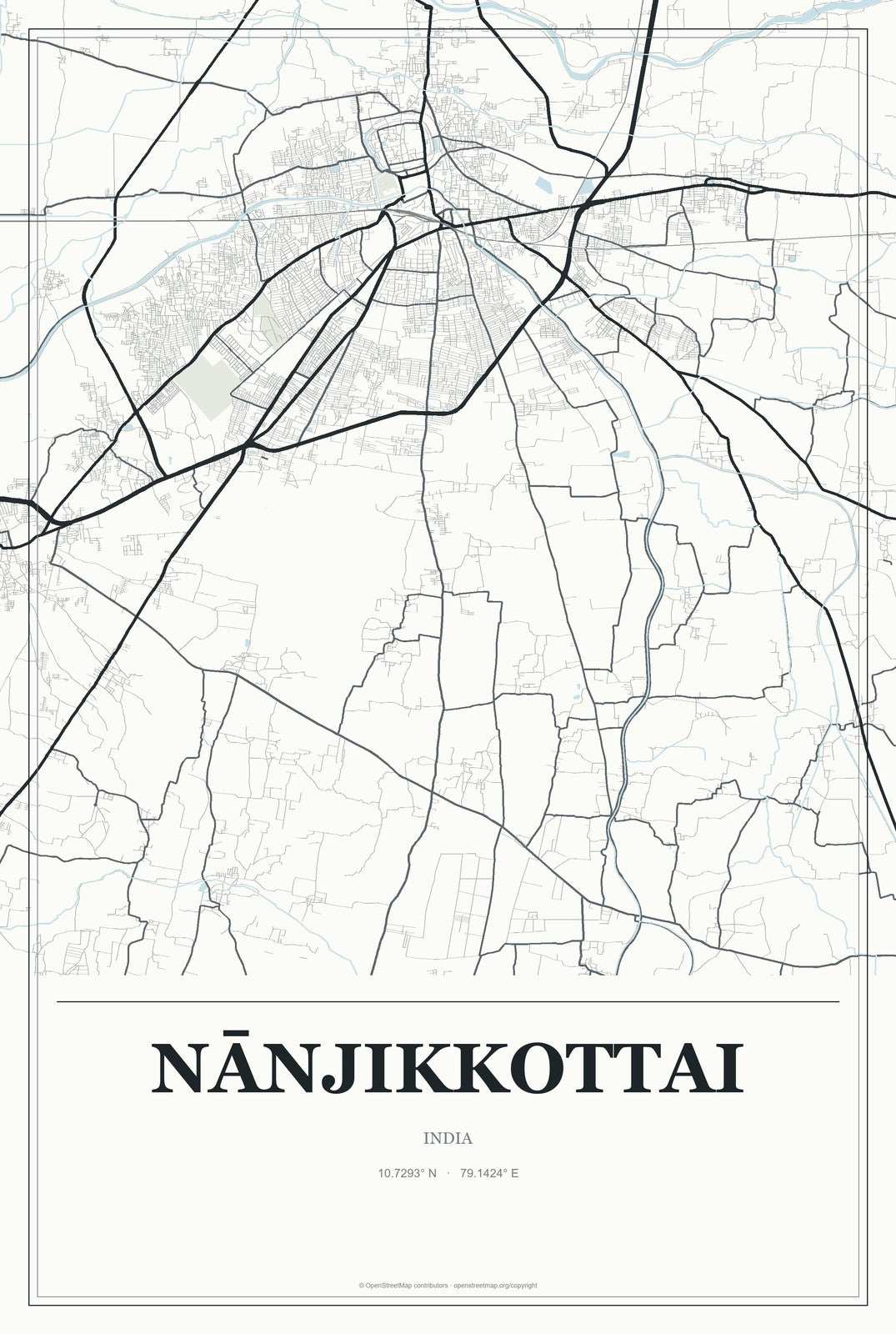 Nānjikkottai, India City Map Aluminum Sign in Gallery Air style