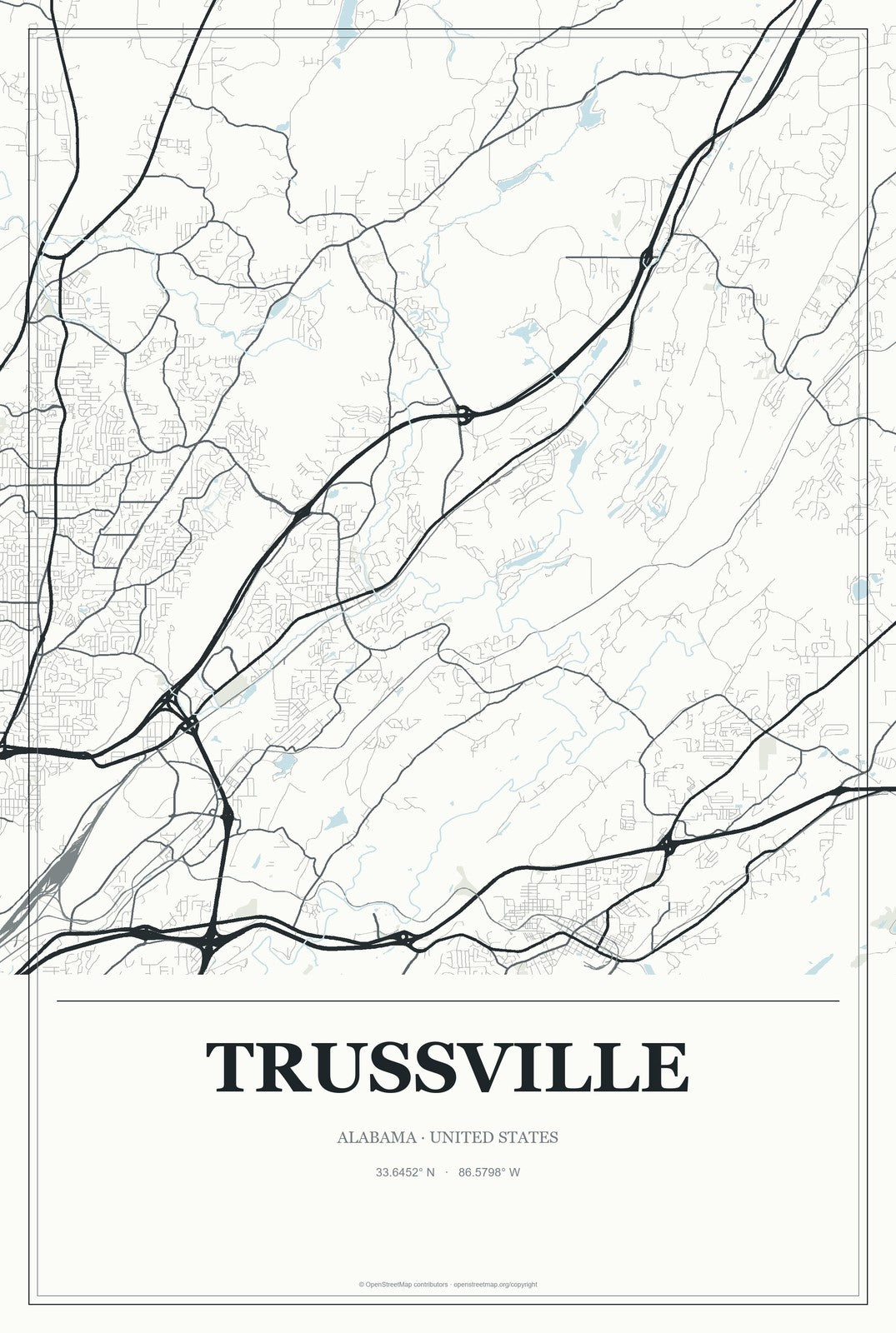 Trussville, Alabama City Map Aluminum Sign in Gallery Air style