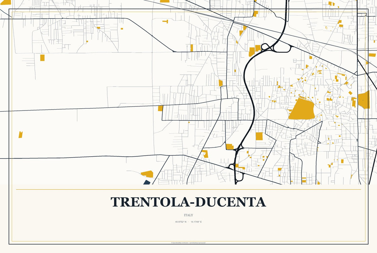 Trentola-Ducenta, Italy City Map Aluminum Sign in Citrine Modern style