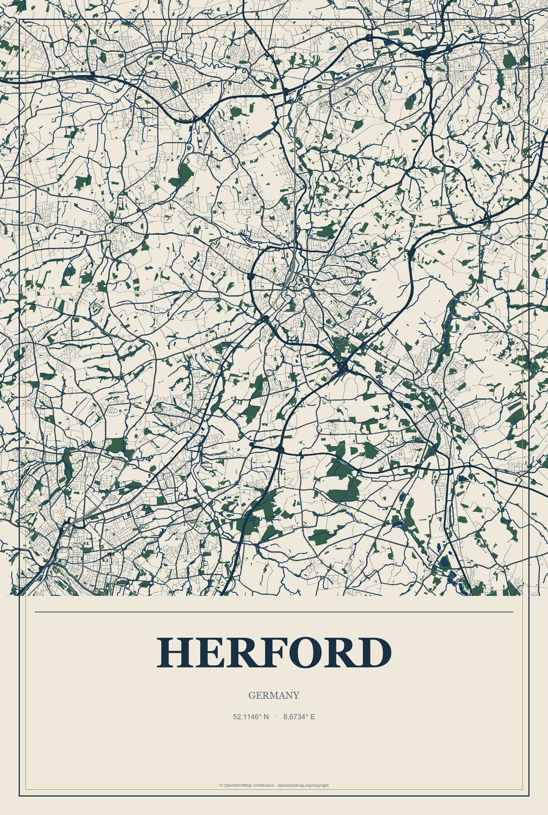 Herford, Germany City Map Aluminum Sign in Coastal Cutout style