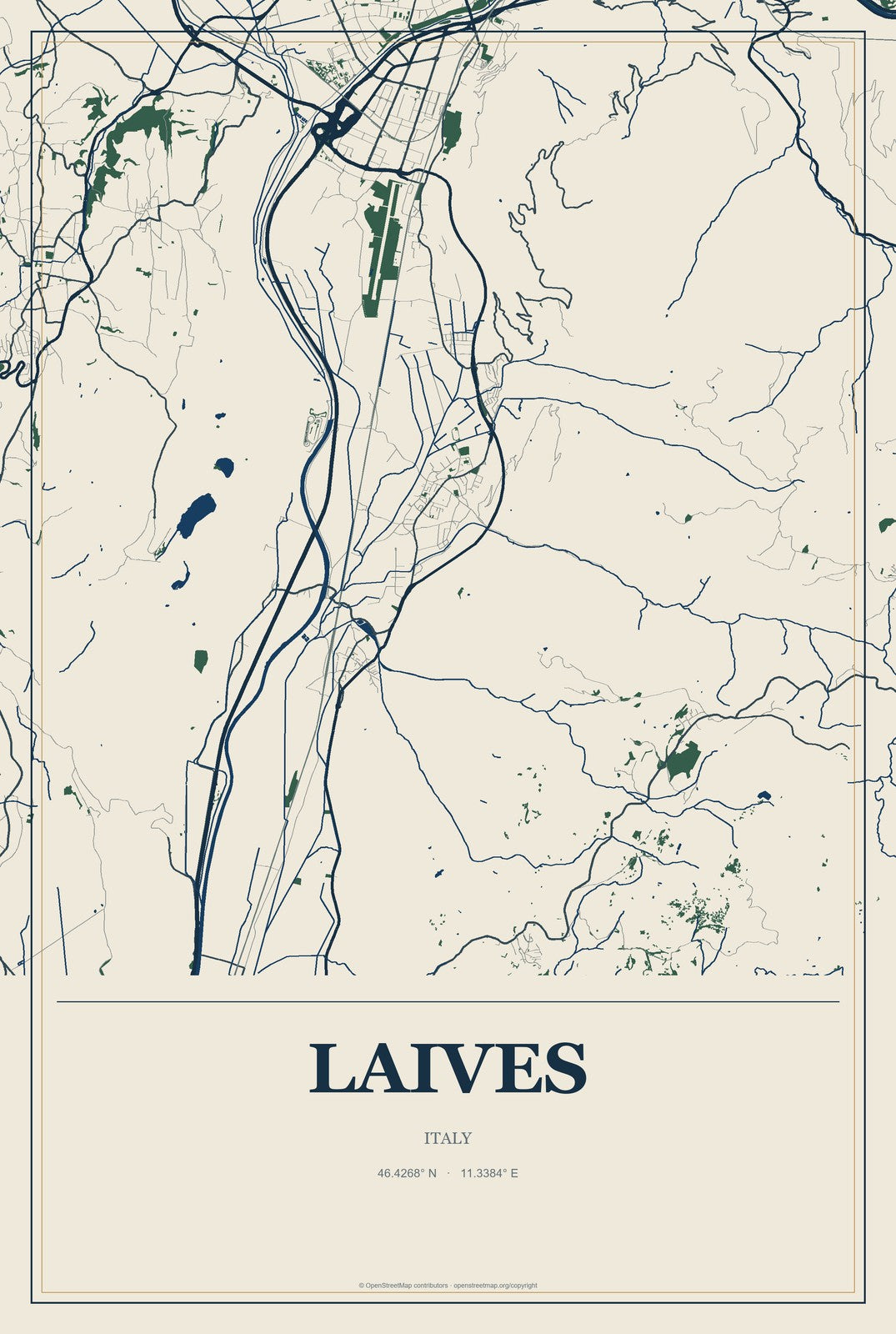 Laives, Italy City Map Aluminum Sign in Coastal Cutout style