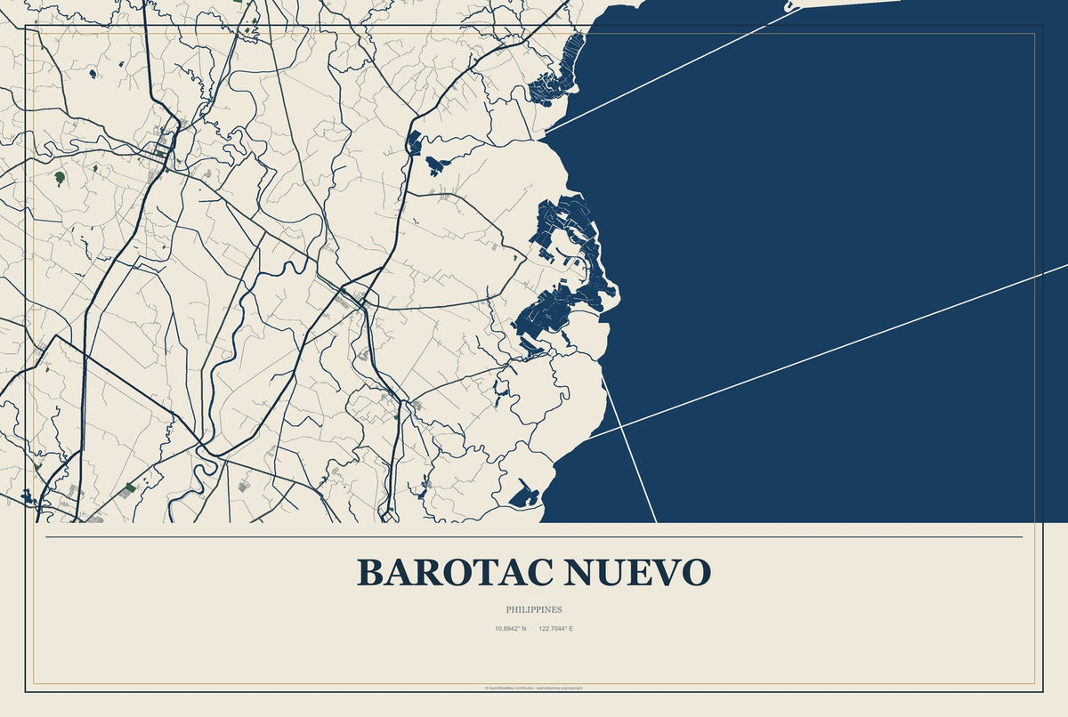 Barotac Nuevo, Philippines City Map Aluminum Sign in Coastal Cutout style