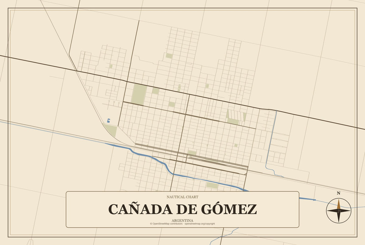 Cañada de Gómez, Argentina City Map Aluminum Sign in Heritage Nautical style