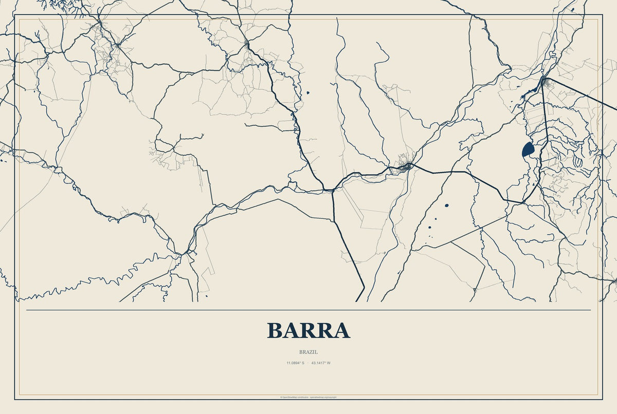 Barra, Brazil City Map Aluminum Sign in Coastal Cutout style