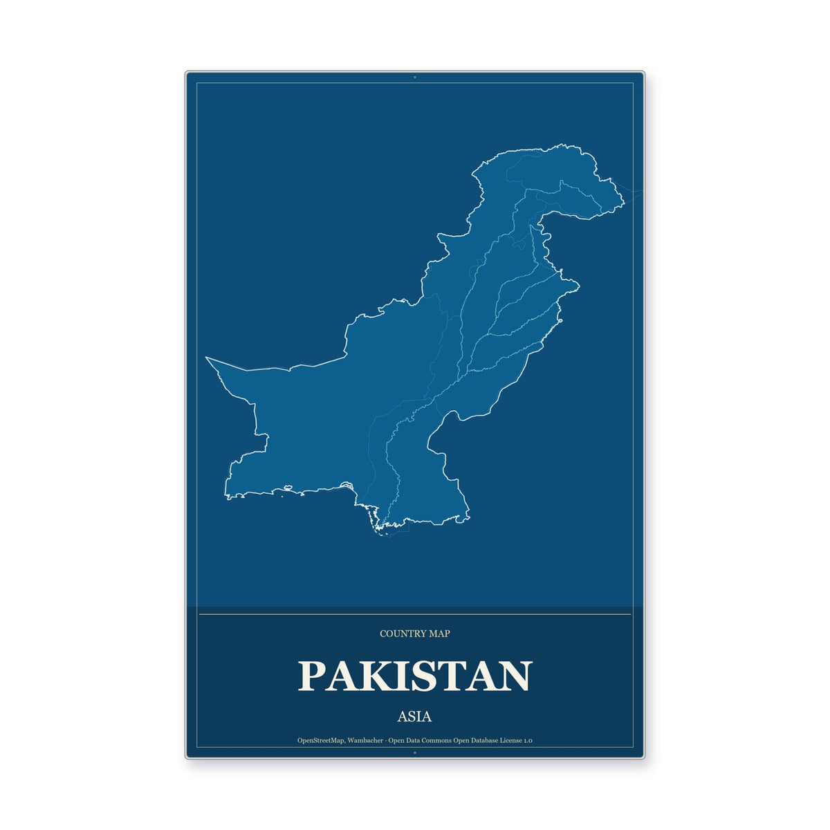 Pakistan Country Map Aluminum Sign in Harbor Cobalt style
