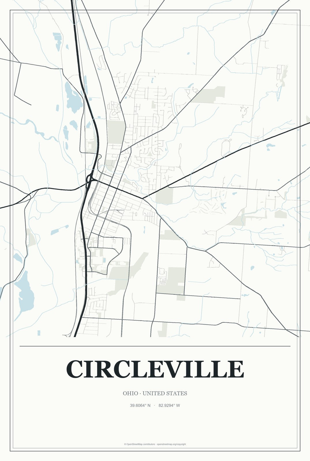 Circleville, Ohio City Map Aluminum Sign in Gallery Air style