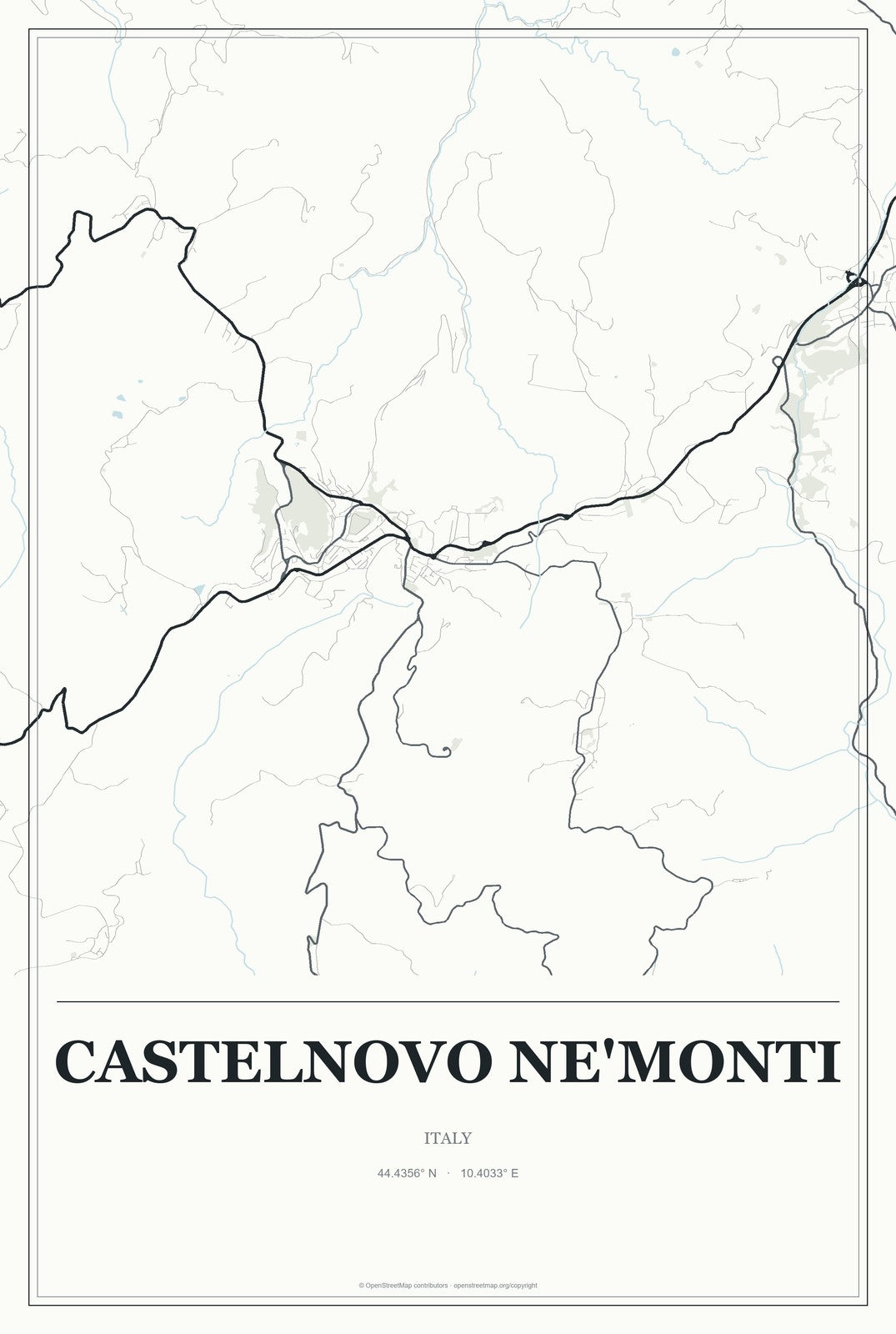 Castelnovo ne'Monti, Italy City Map Aluminum Sign in Gallery Air style