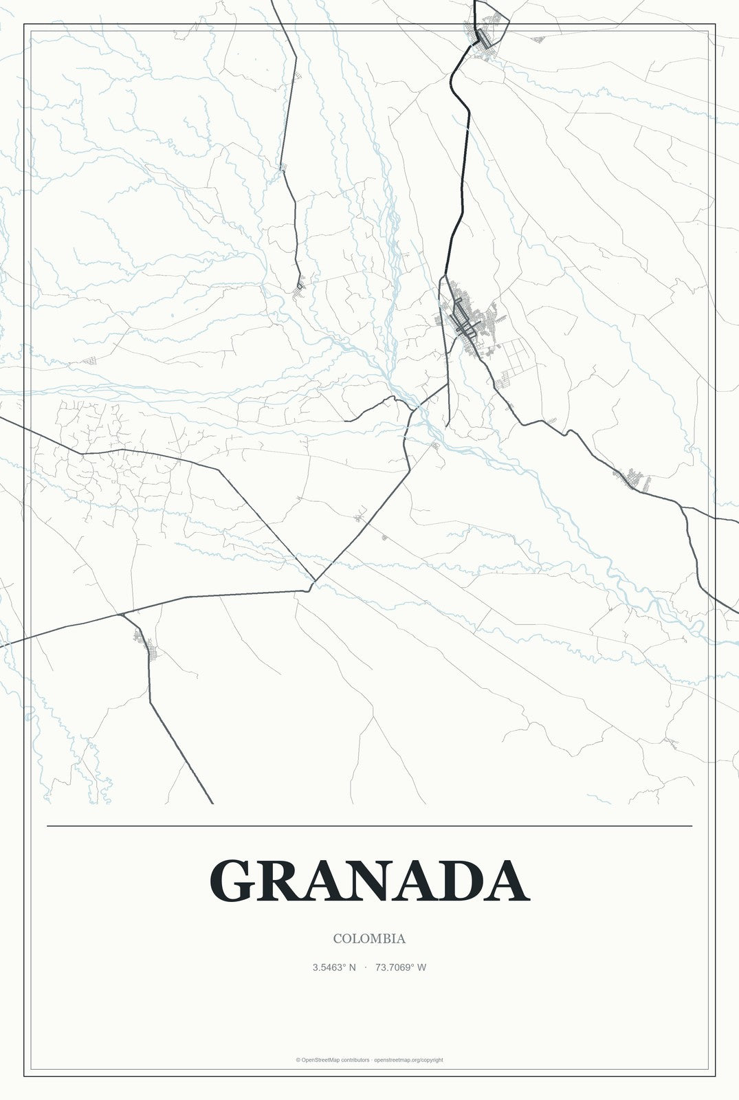 Granada, Colombia City Map Aluminum Sign in Gallery Air style