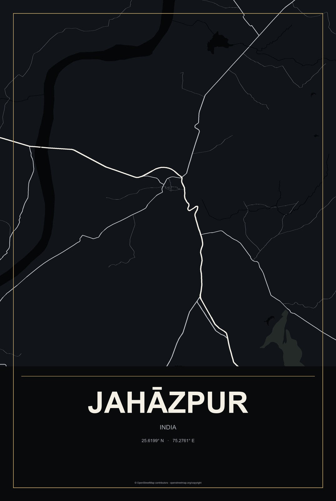 Jahāzpur, India City Map Aluminum Sign in Metropolitan Noir style
