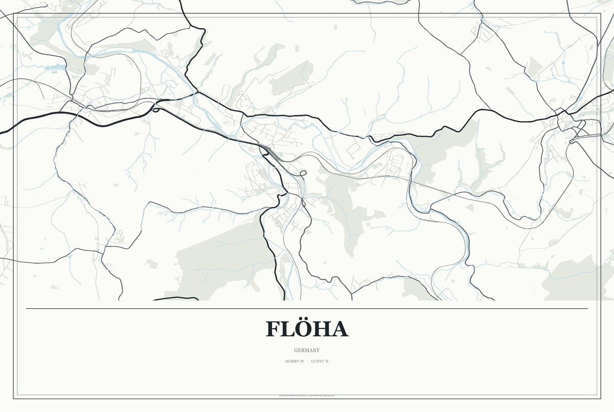 Flöha, Germany City Map Aluminum Sign in Gallery Air style