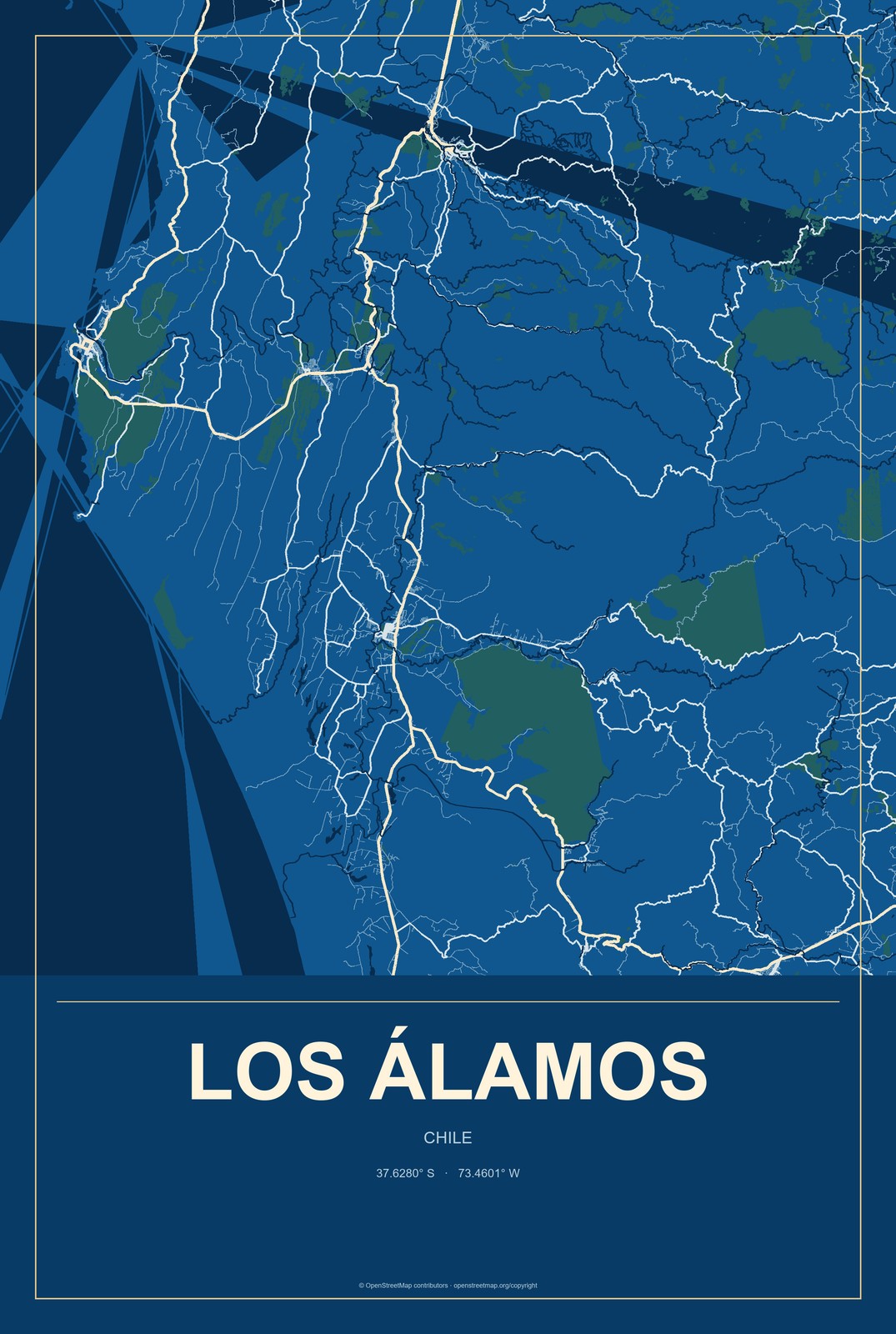 Los Álamos, Chile City Map Aluminum Sign in Harbor Cobalt style