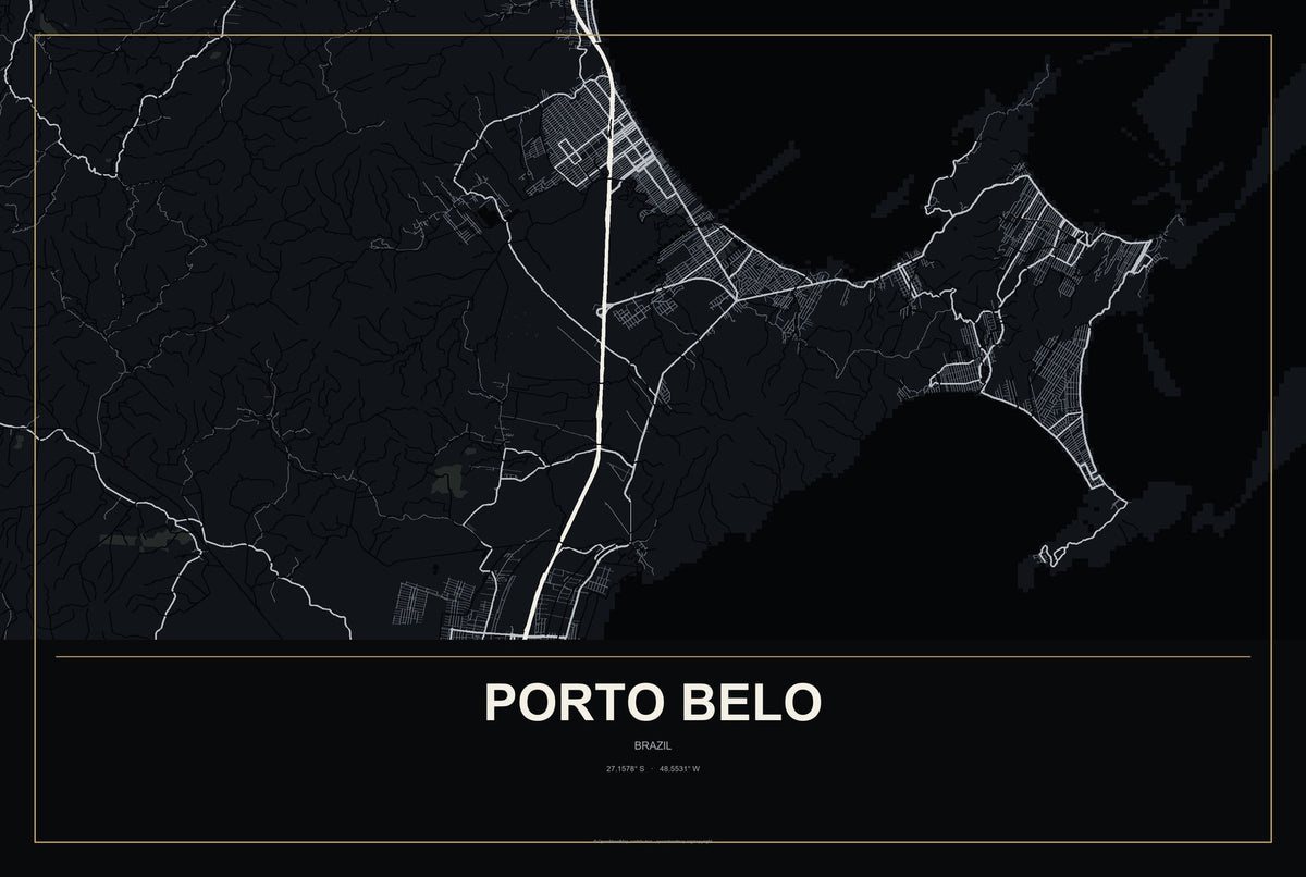 Porto Belo, Brazil City Map Aluminum Sign in Metropolitan Noir style
