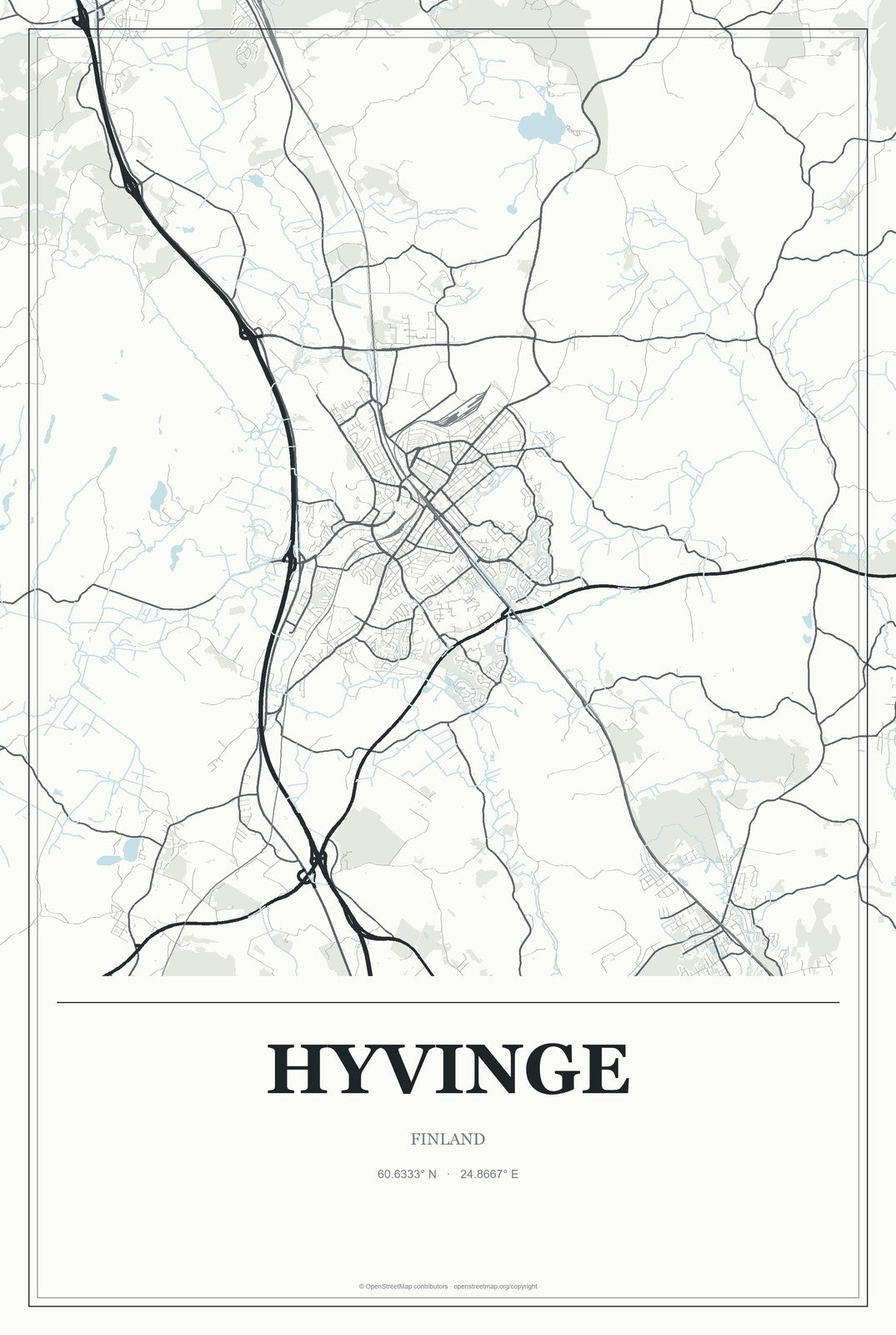Hyvinge, Finland City Map Aluminum Sign in Gallery Air style