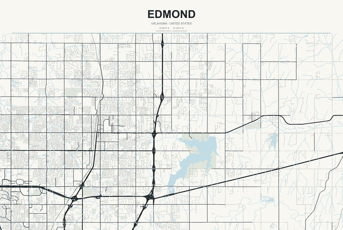 Edmond, Oklahoma City Map Aluminum Sign in Headline Atlas style