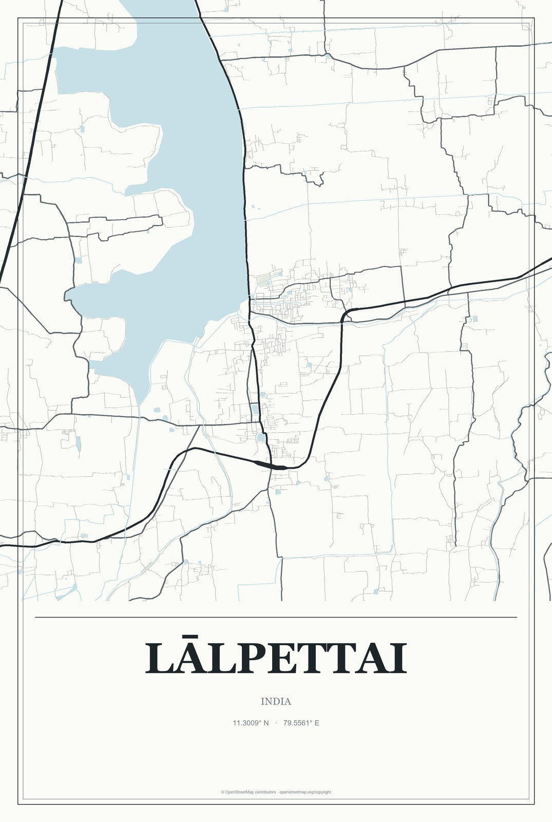 Lālpettai, India City Map Aluminum Sign in Gallery Air style