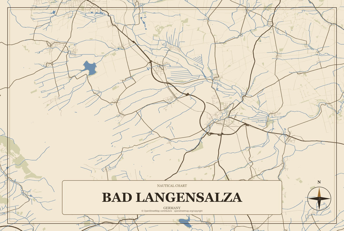 Bad Langensalza, Germany City Map Aluminum Sign in Heritage Nautical style