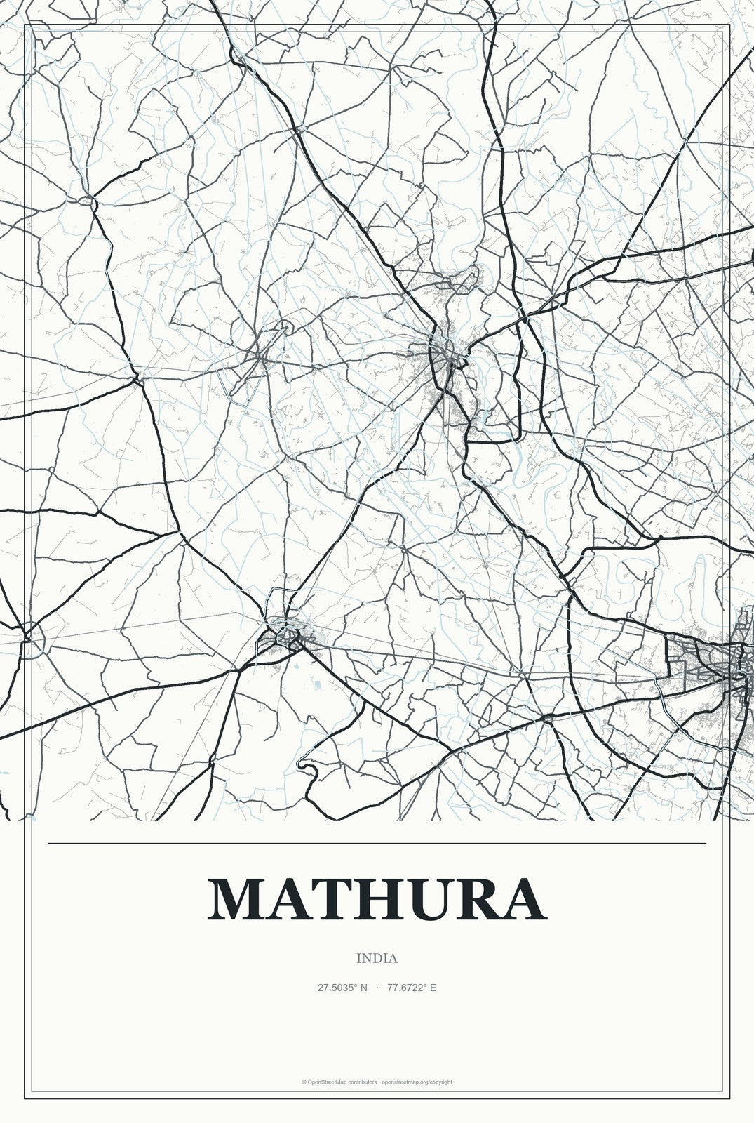 Mathura, India City Map Aluminum Sign in Gallery Air style