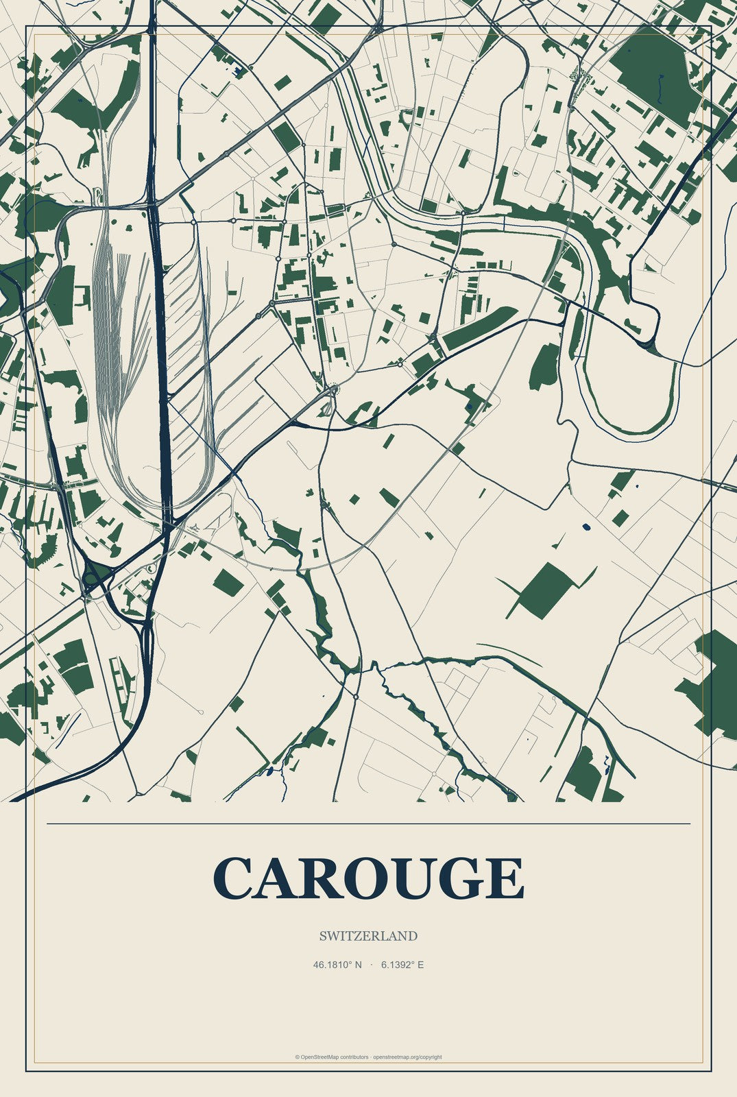 Carouge, Switzerland City Map Aluminum Sign in Coastal Cutout style