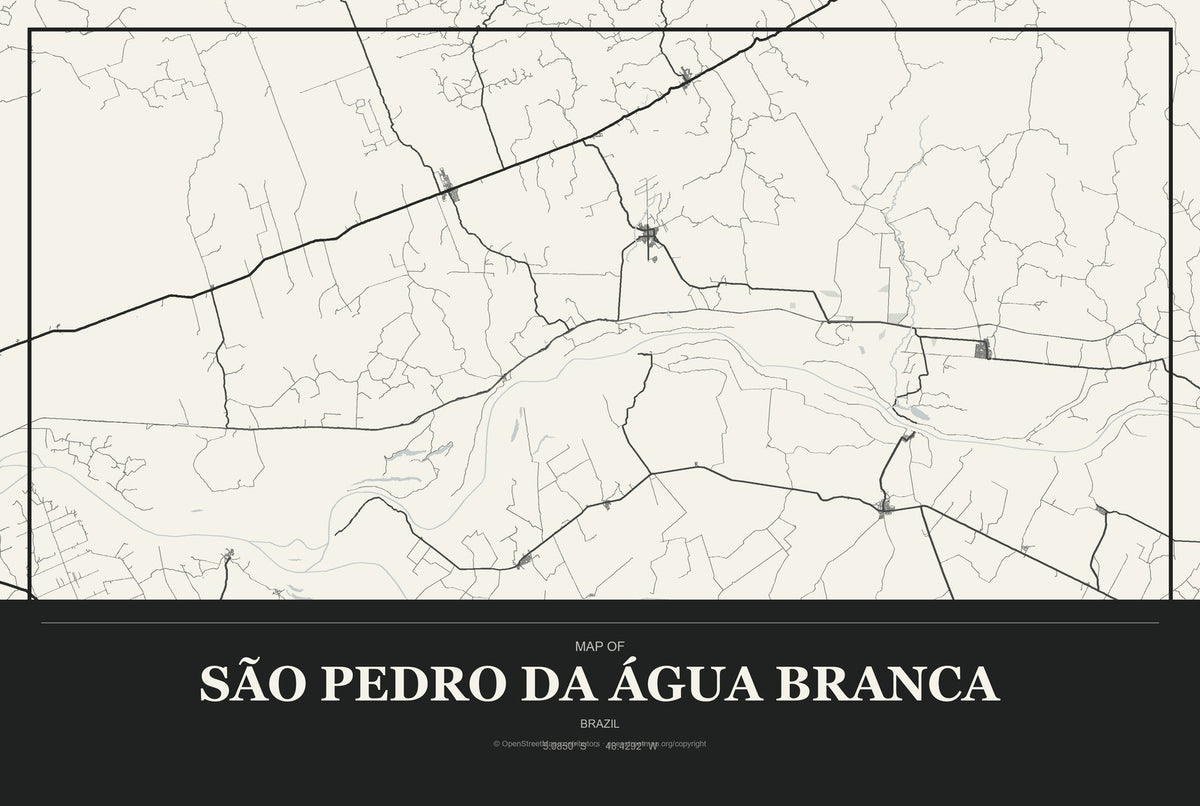 São Pedro da Água Branca, Brazil City Map Aluminum Sign in Museum Plaque style