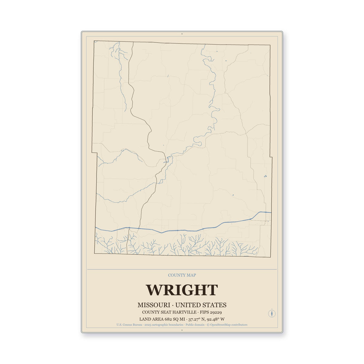 Wright County, Missouri Map Aluminum Sign in Heritage Nautical style