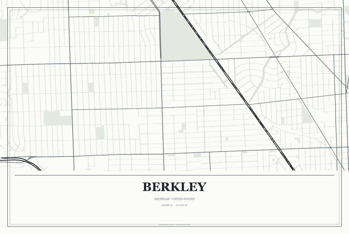 Berkley, Michigan City Map Aluminum Sign in Gallery Air style