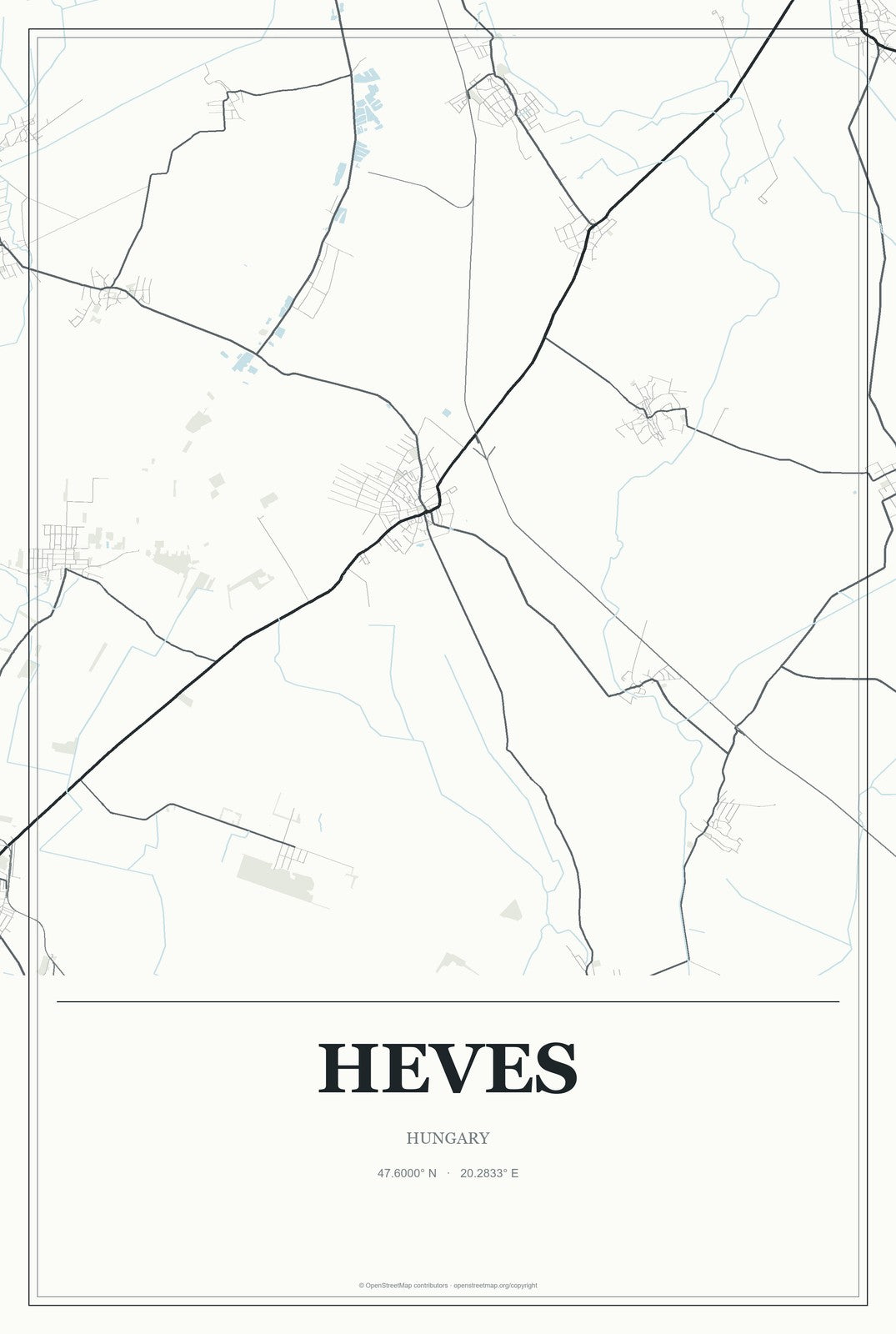 Heves, Hungary City Map Aluminum Sign in Gallery Air style