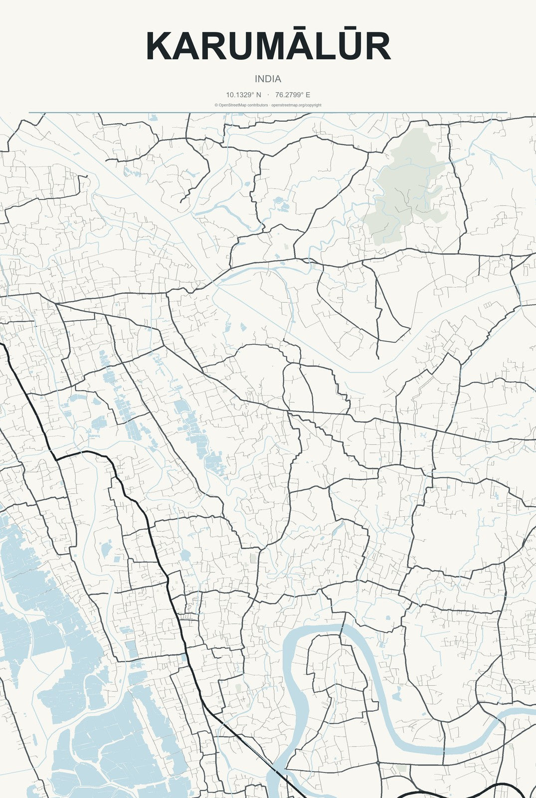 Karumālūr, India City Map Aluminum Sign in Headline Atlas style