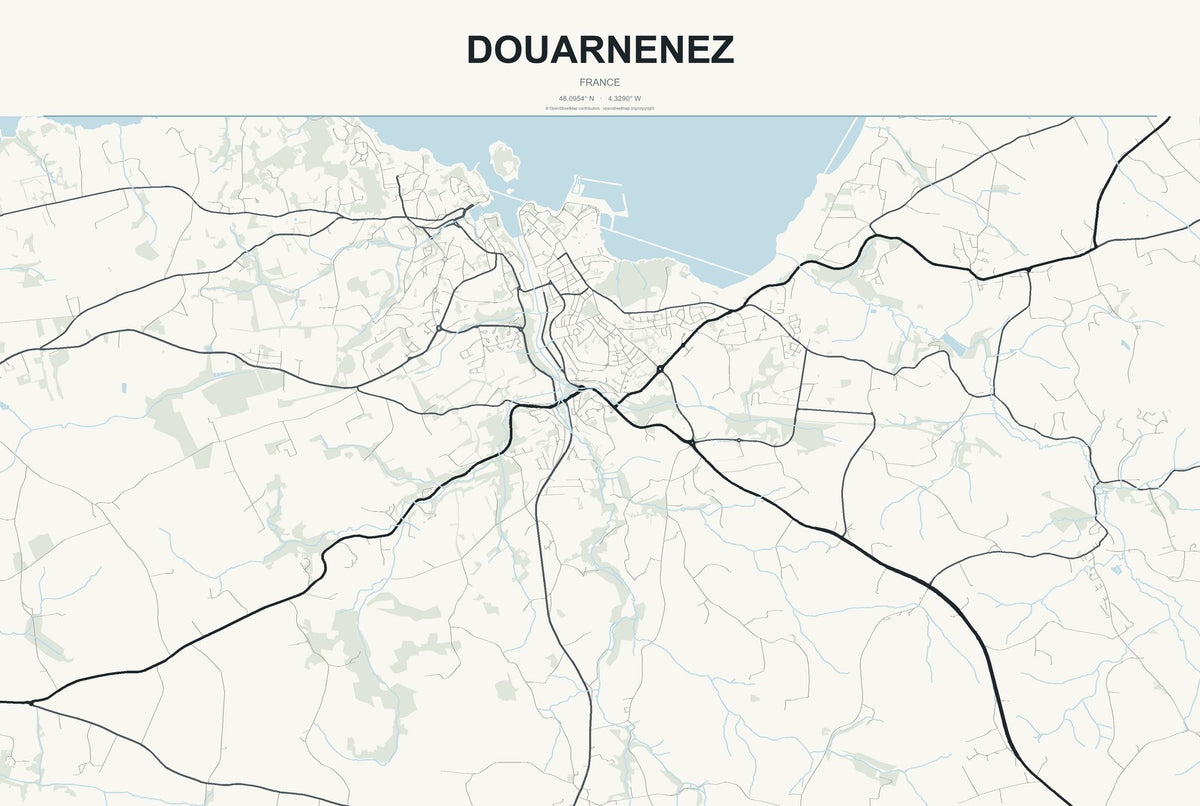 Douarnenez, France City Map Aluminum Sign in Headline Atlas style