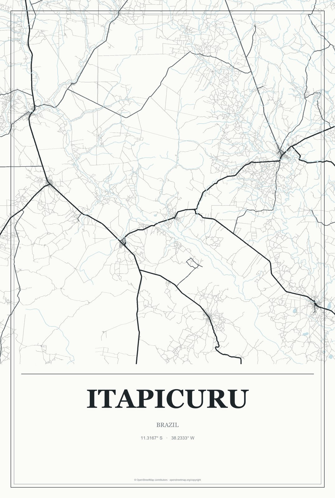 Itapicuru, Brazil City Map Aluminum Sign in Gallery Air style