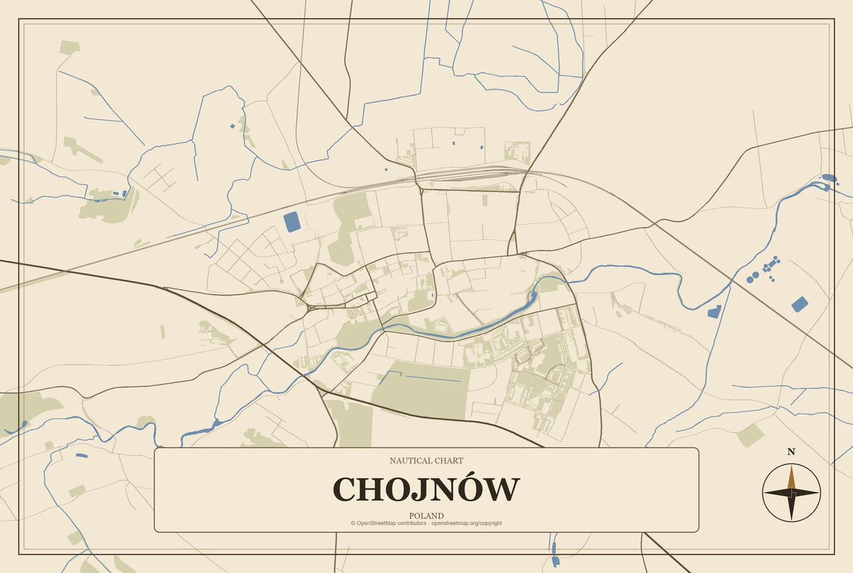 Chojnów, Poland City Map Aluminum Sign in Heritage Nautical style