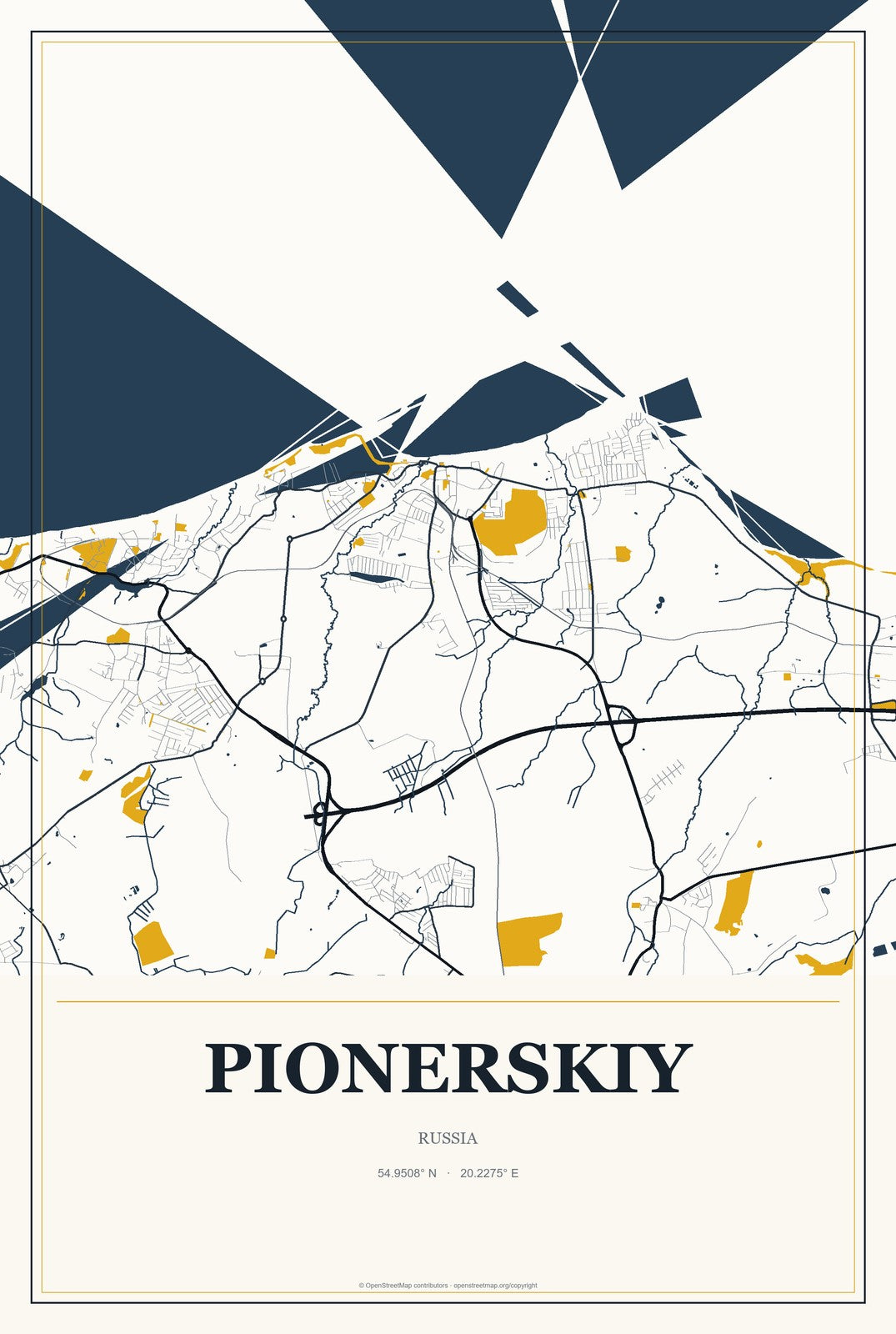 Pionerskiy, Russia City Map Aluminum Sign in Citrine Modern style
